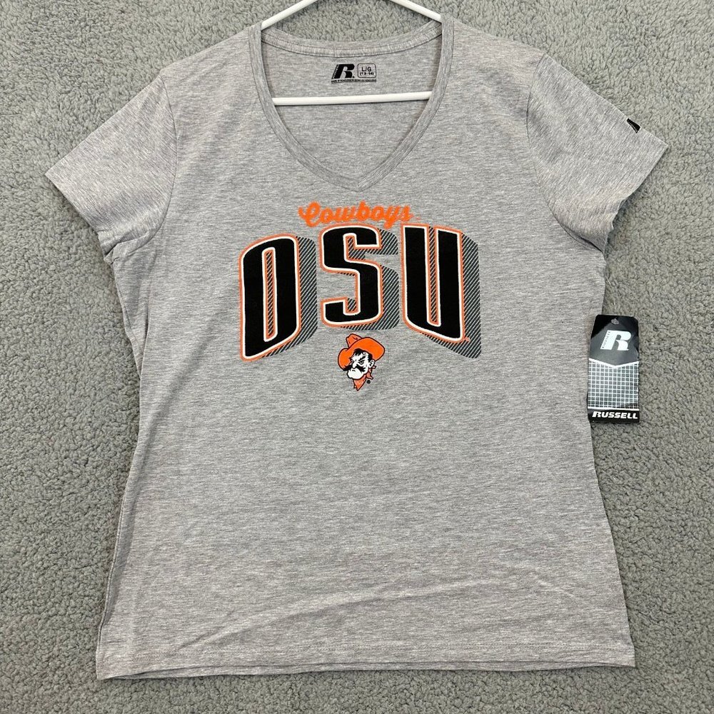 NEW Russell OSU Oklahoma State Cowboys Womens‎ large shirt top short sleeve